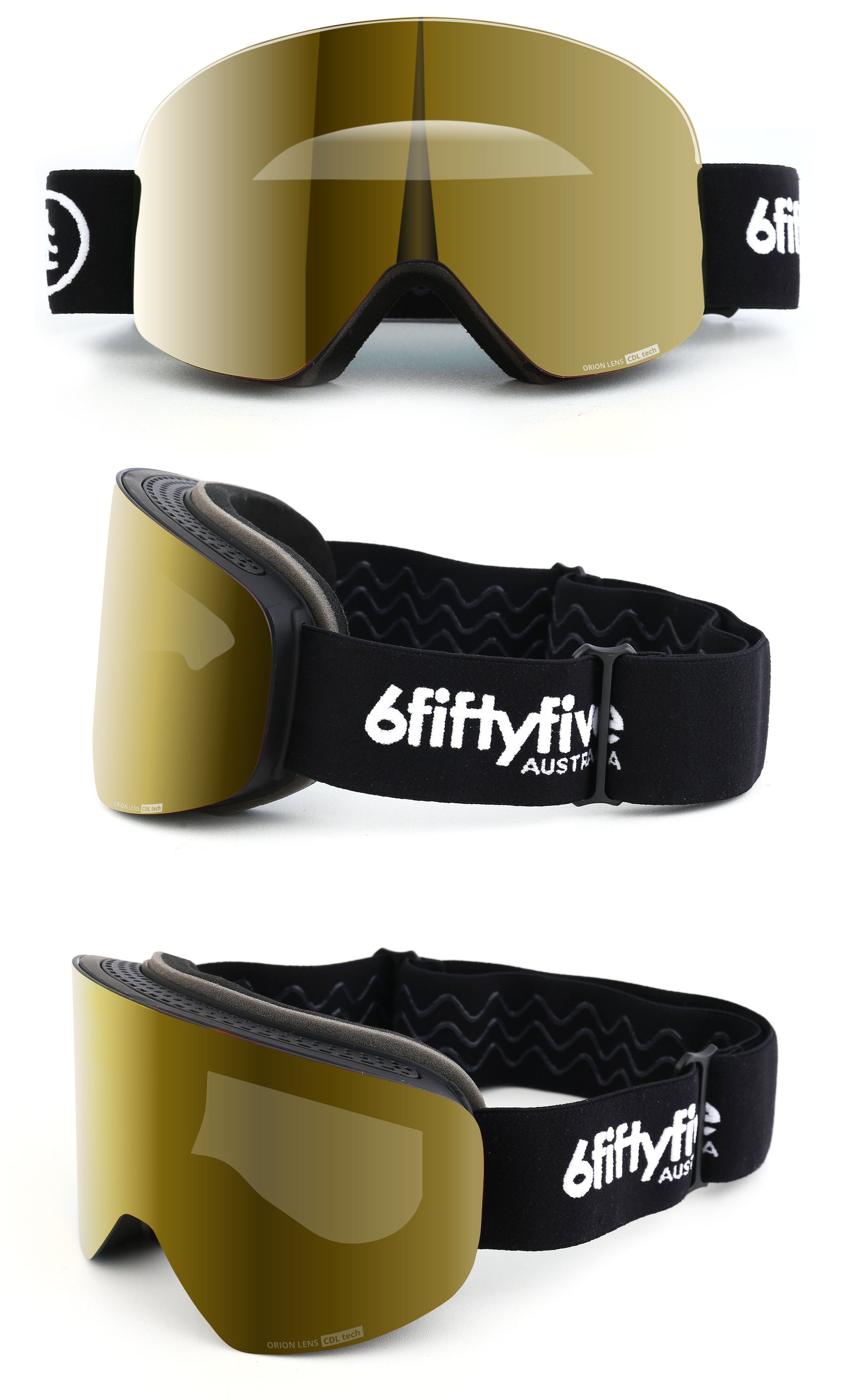 6fiftyfive frameless ski goggles for men and women - multilayer, magnetic, full REVO - GOLD - 6fiftyfive