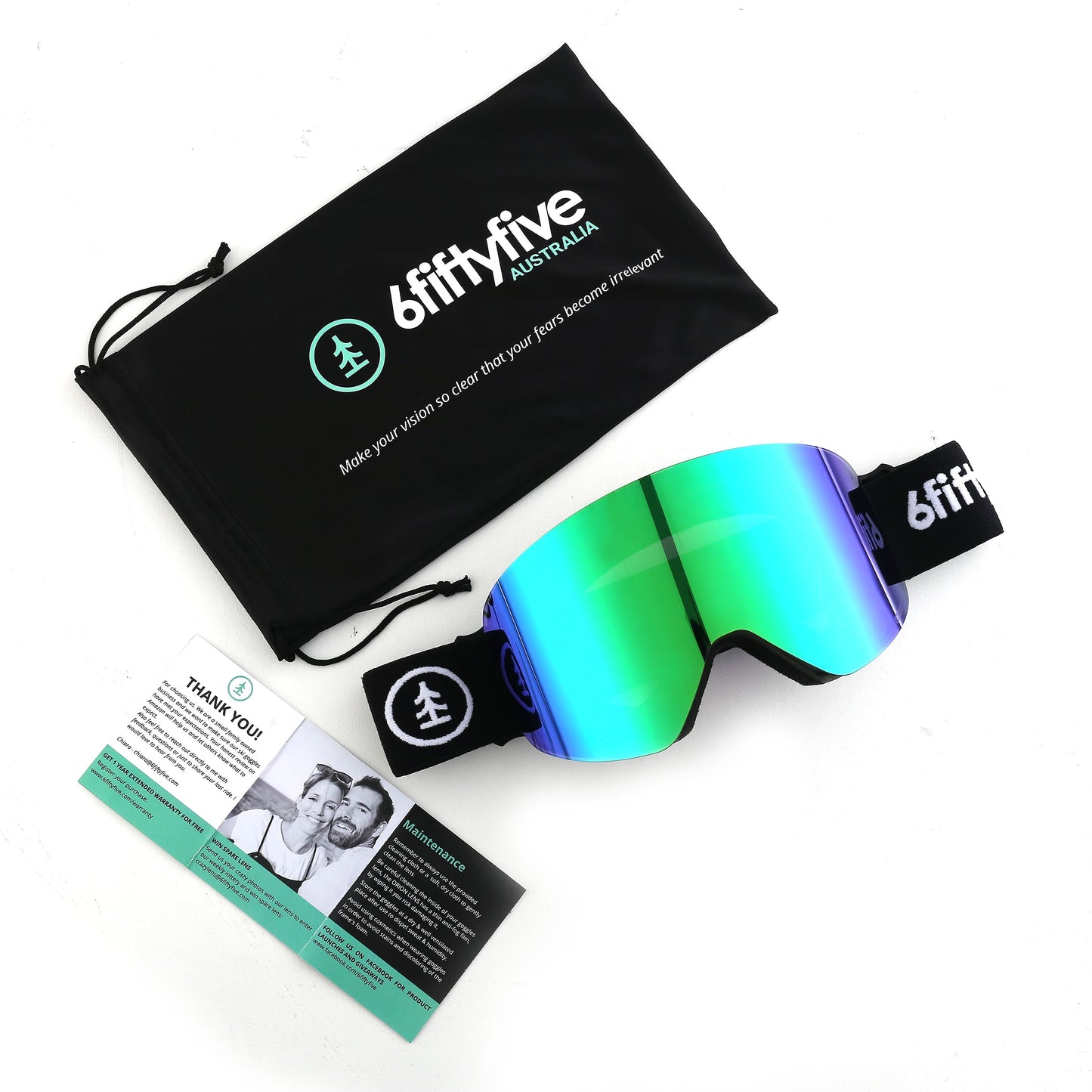 6fiftyfive | 6fiftyfive frameless ski goggles for men and women - multilayer, magnetic, full REVO - Green.