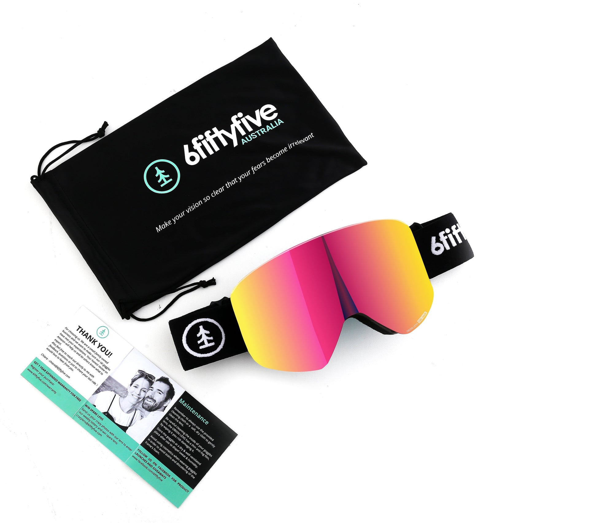6fiftyfive Pink Unisex Orion Lens Frameless Magnetic Ski Goggles
