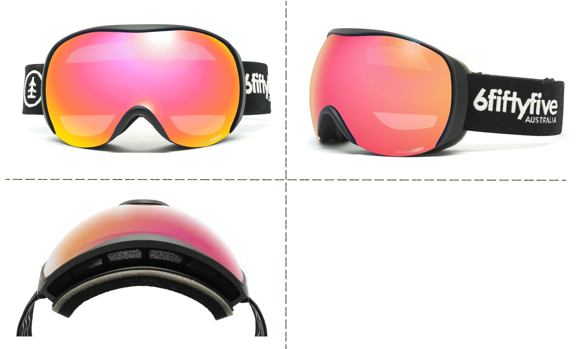 6fiftyfive - Sirius - frameless ski goggles for men and women - multilayer, Blue filter, Enhanced Contrast - full REVO - Candy Pink - 6fiftyfive