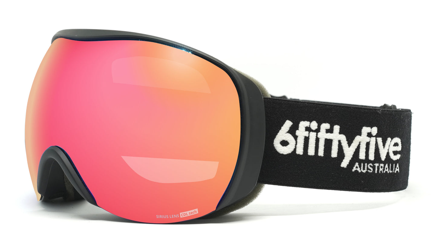 6fiftyfive - Sirius - frameless ski goggles for men and women - multilayer, Blue filter, Enhanced Contrast - full REVO - Candy Pink - 6fiftyfive