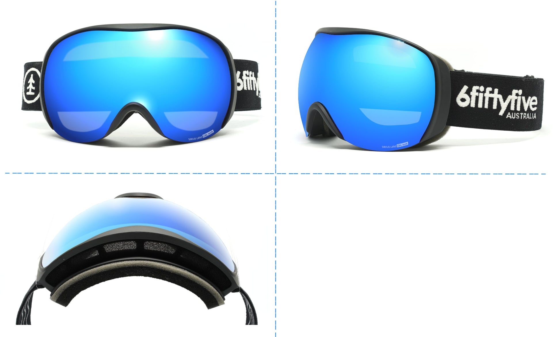 6fiftyfive - Sirius - frameless ski goggles for men and women - multilayer, Blue filter, Enhanced Contrast - full REVO - ICE BLUE - 6fiftyfive