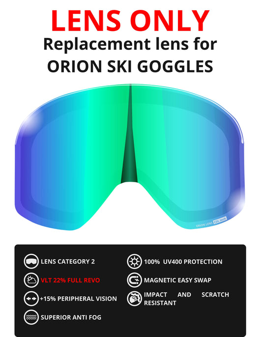 LENS ONLY - FULL REVO replacement lens for 6fiftyfive Orion ski goggles for men and women - VLT 22% - Forest green - 6fiftyfive