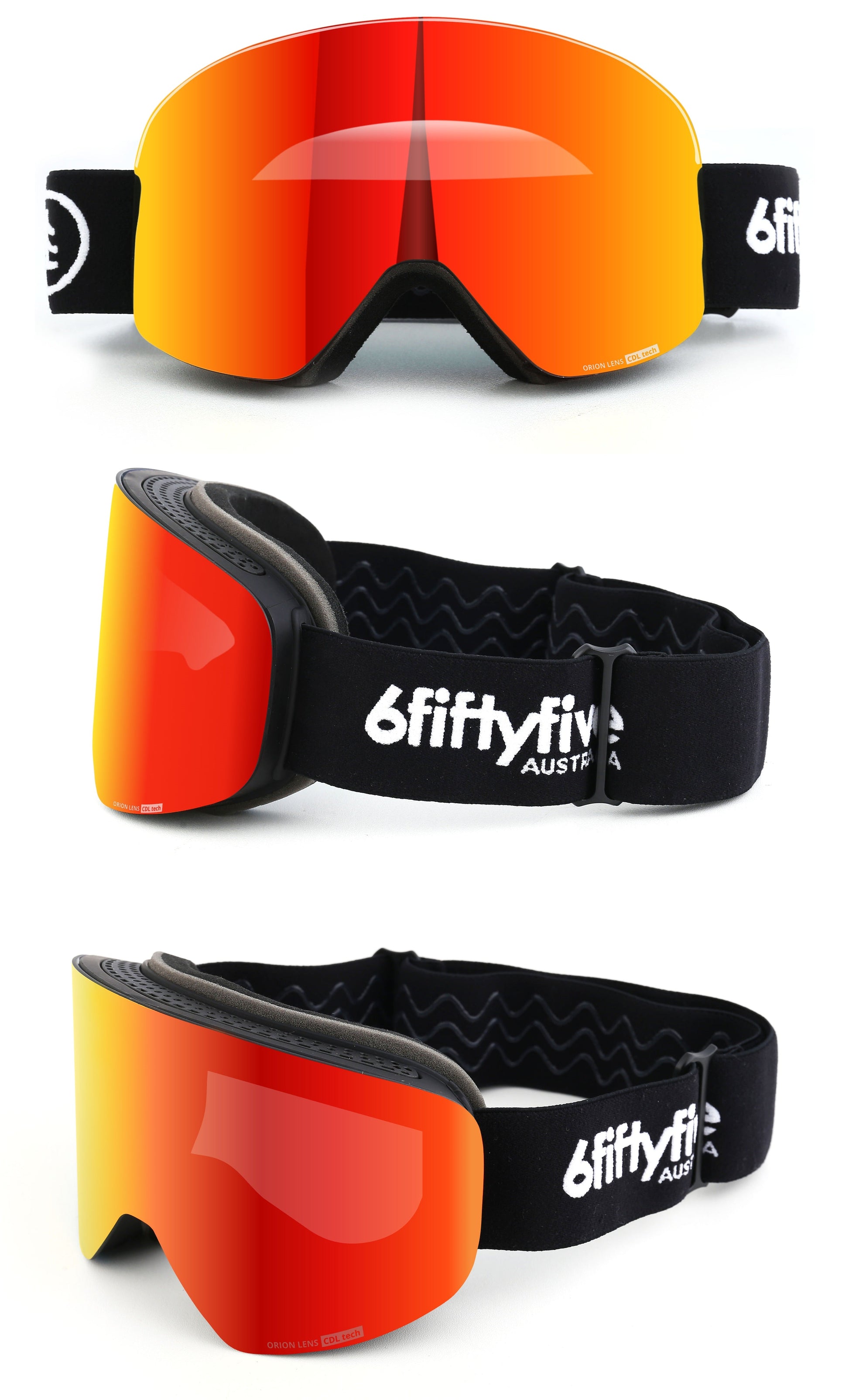 6fiftyfive frameless ski goggles for men and women - multilayer, magnetic, full REVO - FIRE RED - 6fiftyfive