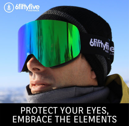 6fiftyfive | 6fiftyfive frameless ski goggles for men and women - multilayer, magnetic, full REVO - Green.