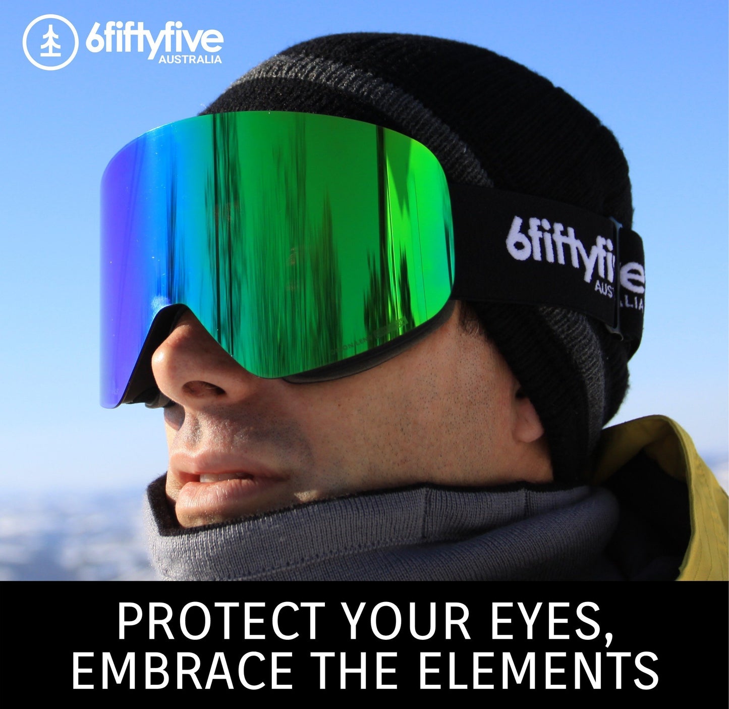 6fiftyfive | 6fiftyfive frameless ski goggles for men and women - multilayer, magnetic, full REVO - Ice Blue.