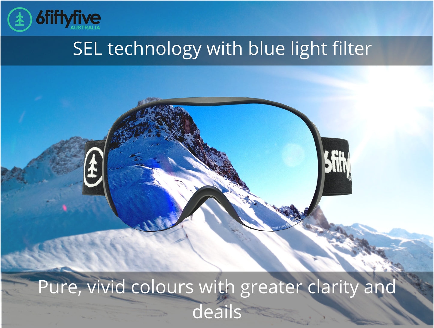 6fiftyfive - Sirius - frameless ski goggles for men and women - multilayer, Blue filter, Enhanced Contrast - full REVO - GOLD - 6fiftyfive