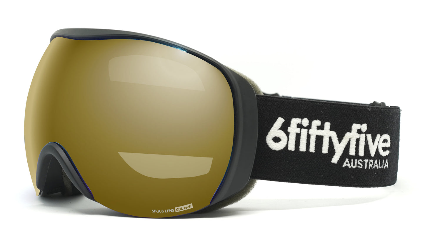 6fiftyfive - Sirius - frameless ski goggles for men and women - multilayer, Blue filter, Enhanced Contrast - full REVO - GOLD - 6fiftyfive