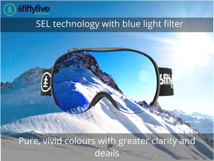 6fiftyfive - Sirius - frameless ski goggles for men and women - multilayer, Blue filter, Enhanced Contrast - full REVO - ICE BLUE - 6fiftyfive